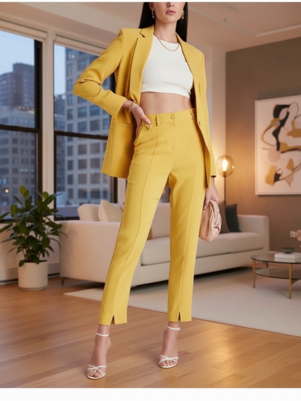 Diane Von Furstenberg Mustard Yellow Cropped Tailored Pants